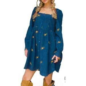 Listicle Floral Embroidered Corduroy Boho Mini Dress, Women's Size Medium, NWT